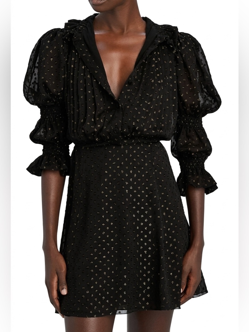 Philosophy Di Lorenzo Serafini Black Silver Metallic Polka Dot Dress Size 4